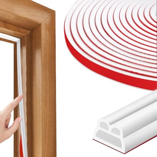 40FT Rubber Weather Stripping Door Seal, Self Adhesive Door Insulation Strip, Block Drafts, Multi-Layer Soundproof, Weatherstripping for Door Frame and Windows (White) - Image 1