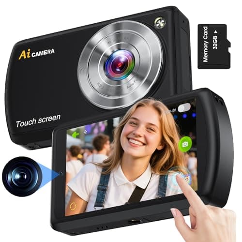 AI Digital Camera, Autofocus AI Camera Front and Rear Compact Digital Cameras for Photography with WiFi,Object Recognition, 3.6'' Touch Screen,Smart Digital Camera for Kids Boys Girls (Black) - Image 1