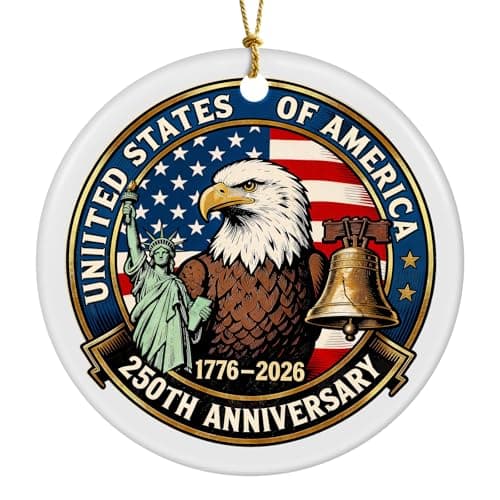 250th Anniversary USA Ornaments for Patriotic Christmas Decorations, United States 250 Anniversary Bell Ornament, Patriotic Keepsake for America’s 250th Birthday-Ceramic Style2 - Image 1