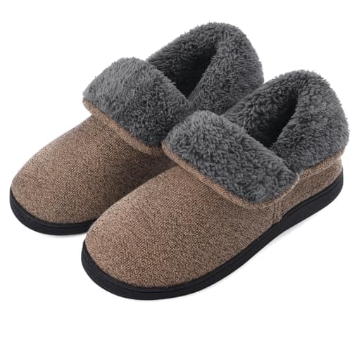 VANSARTO Men’s Knit Bootie Slippers Warm Fold-Over Ankle Collar Plush Fleece Lined Memory Foam House Shoes Cozy Winter Non-Slip Indoor Outdoor Slippers for Men, Brown, Size 10 - Image 1