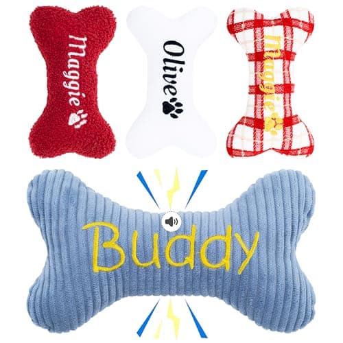SINUOLIN 2026 Personalized Squeaky Dog Toys, Embroidered Bone Shape Corduroy Pet Pillow 8"x5"with Custmoized Name, Cute Dog Chew Puzzle Toy Custom Color Size Birthday for Small Medium Large Dogs - Image 1