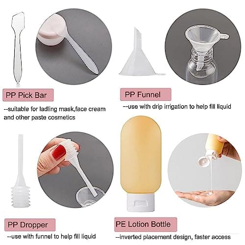 ZLSSETEC 12pack Travel Bottles for Toiletries, TSA Approved Travel Size Toiletries Containers, Travel Bottles Set with Labels Leakproof Squeezable Refillable Airplane Travel Accessories - Thumbnail 4