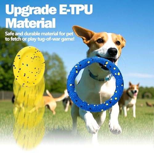 Floating Dog Toys –E-TPU Water Pool Fetching Toy with Rope for Small Medium Large Pet, Ring and Plate Shape Indestructible Interactive Dog Chew Toys for Summer Outdoor Training Fun (Blue+Yellow) - Thumbnail 4