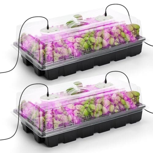 MIXC Seed Starter Tray with Lights, 2 Packs Mini Propagator Plant Grow Kit Greenhouse with Humidity Vented Domes and Base for Seeds Starting, Black - Image 1