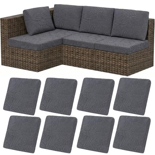 HEBE Stretch Patio Cushion Covers Set 8pcs,Waterproof Outdoor Couch Covers Replacement,Washable Reusable Seat Cushion Slipcovers for Patio Furniture Protector,Chair Cushion Cover