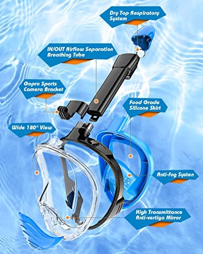 QingSong Full Face Snorkel Mask for Adults, Snorkeling Gear with Camera Mount, 180 Degree Panoramic View Snorkel Set Anti-Fog Anti-Leak - Thumbnail 4