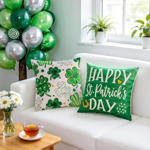REBANDEN St. Patrick's Day Pillow Covers Decoration 18 x 18 inches 4-Piece Set Green Pillow Covers Lucky Clover Spring Pillow Covers Sofa Home - Thumbnail 6