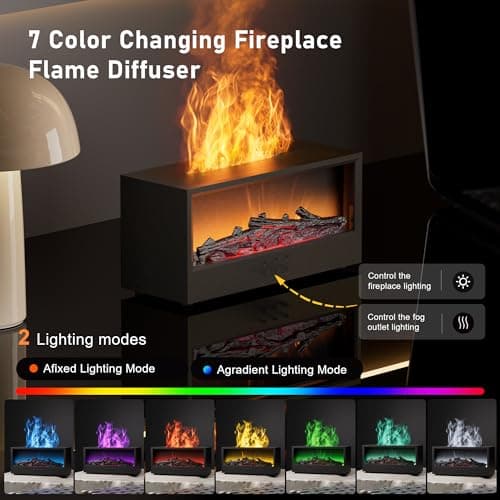 Fireplace Flame Air Diffuser Humidifier,7 Colors Aromatherapy Essential Oil Diffuser, Ultrasonic Aroma Humidifier with Remote Control & Timer for Bedroom, Home, Office, Yoga (Black) - Thumbnail 5