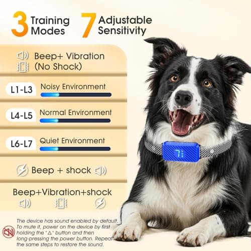 Dog Bark Collar for Large Medium Small Dogs, Effective No-Bark Collar, Smart Barking Collar, Rechargeable Bark Collar with 7 Sensitivity, 3 Modes, Waterproof, SkyBlue - Thumbnail 3