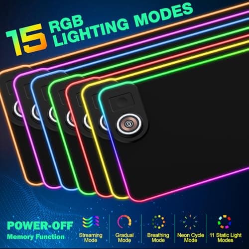 RGB Gaming Mouse Pad Wireless Charging Desk Mat with Foldable Phone Stand, Large LED Gaming Mat 800x350x4mm, 15 Light Modes, Waterproof, Keyboard Pad for PC Computer, Includes 20W PD Power Adapter - Thumbnail 5