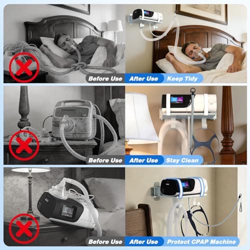 Godboat CPAP Wall Mount Shelf for Resmed Airsense 11 Machine - 180° Swivel CPAP Hose Holder, 90° Rotating Hanger with 2 Hooks for Tube Organizer Mask Stand [Tangle-Free], Bedside Bed Room Decor/Silver - Thumbnail 6