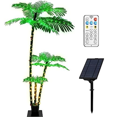 Artificial Palm Tree for Outdoor Patio, Solar Powered Lights Waterproof, 6.3Ft 219LED 8 Modes Timer Memory Function, Fake Plant for Christmas/Pool/Yard/Hawaiian Office/Party/Beach Tree Decor - Image 1