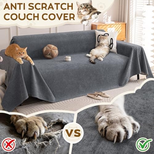 Waterproof Couch Covers for Pets, Couch Protector from Cat Claws, Washable Sofa Covers for 2-3 Cushion Couch, Sectional L Shaped Slipcover Loveseat Furniture Protector for Dogs, 71"x118", Dark Grey - Thumbnail 2