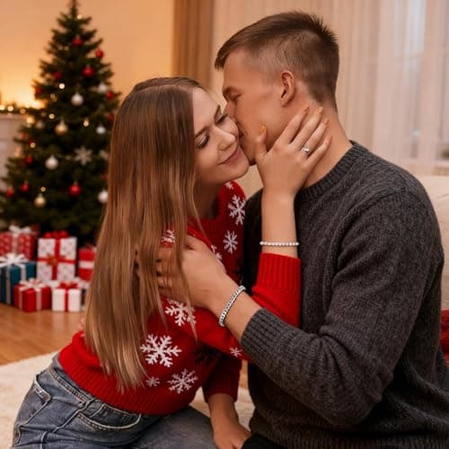 Valentines Day Gifts for Him | Matching Couple Cubic Zirconia Classic Tennis Bracelet | Cuban Chain Bracelets Gifts for Boyfriend Husband Soulmate Anniversary Girlfriend Valentine Gift for Him Her - Thumbnail 3