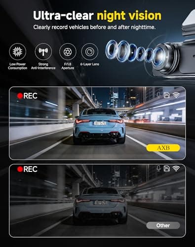 AXB Dash Cam Front and Rear: 4K+2.5K Dashcam with 5G WiFi APP Control & 64GB Card - Dual Dash Camera for Cars with 24H Parking Mode Night Vision Loop Recording Emergency Lock (V3) - Thumbnail 4