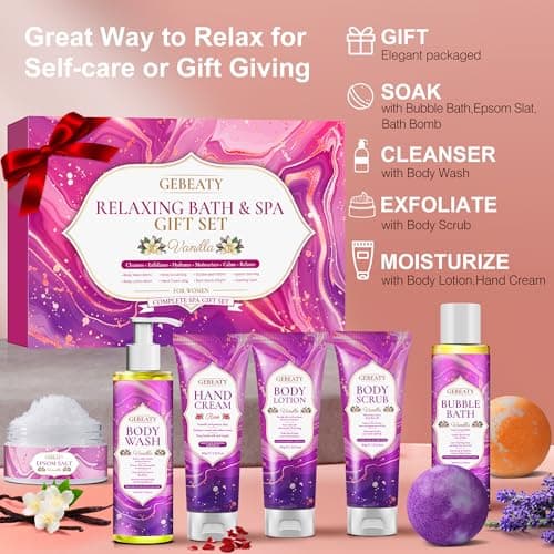 Spa Bath Sets for Women Gift,Stress Relief & Relaxing Body Wash Bath Set,Vanilla Home Spa Basket Gifts Set for Woman Mom Wife Her Sister,Unique Self Care Womens Gift ,Birthday Valentines Gifts Women - Thumbnail 2