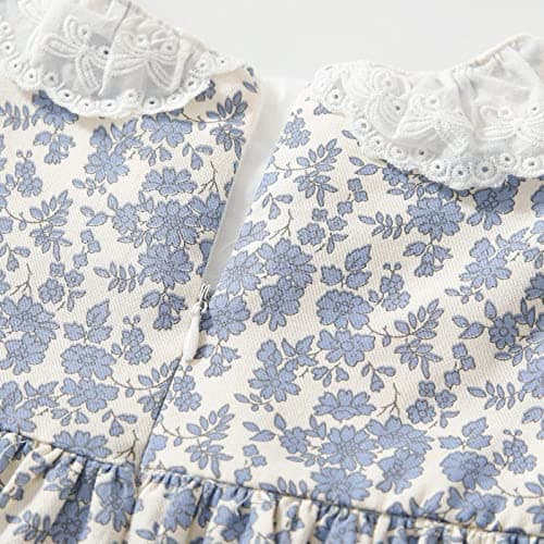 Simplee kids Baby Girls Smocked Dress Handmade Fall Casual Dresses Floral Print Sundress Princess Dress for Toddlers Light Blue 12 Months - Thumbnail 5