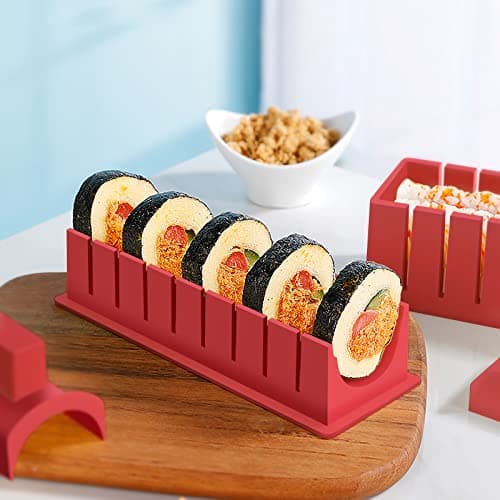 HI NINGER Sushi Making Kit Deluxe Edition Complete Sushi Maker Kit 12PCS Home Sushi Mold Press with Sushi Rice Roll Mold Shapes,Fork , Sushi Knife,Sushi Rolling Mat,Chopsticks - Thumbnail 5