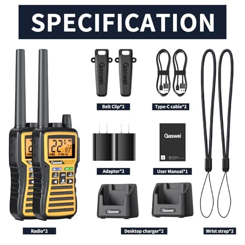Gaswei GU1 Long Range Walkie Talkies, 2 Way Radio Walkie Talkie with Flashlingts, 60 Channels & 121 Privacy Codes, NOAA Weather Alert, VOX, FM Radio, SOS for Job Site, Hiking, Camping (Yellow) - Thumbnail 4