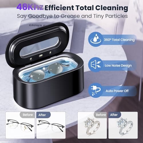 Ultrasonic Jewelry Cleaner, 48KHz Professional Ultrasonic Cleaner for Eyeglasses, Rings, Retainers, Dentures, 30W Jewelry Cleaner Ultrasonic Machine with Dual Cleaning Modes, Digital Timer - Thumbnail 2