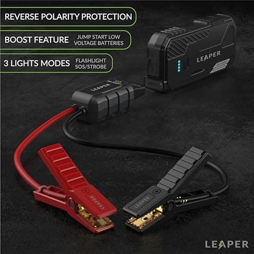 Leaper 12V Jump Starter, Black, 800A Peak Current, 10000mAh Capacity. Single Pack with Carry case - Black - Thumbnail 3