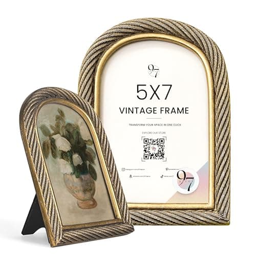 97 Decor Rustic 5x7 Gold Picture Frame- Gold Vintage Frame 5x7, Antique Ornate Photo Frame 5 By 7 Picture Frames, Arch Frames For Tabletop And Wall Hanging - Image 1