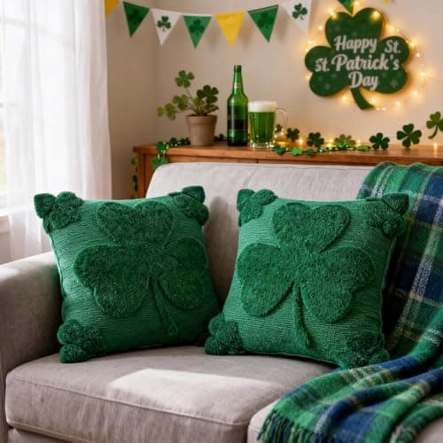 REBANDEN St Patricks Day Throw Pillow Covers Decorations 18x18 in 2-Piece Set,Green Pillow Covers Linen Spring Pillow Case Home Sofa St Patricks Day Decor. - Thumbnail 4