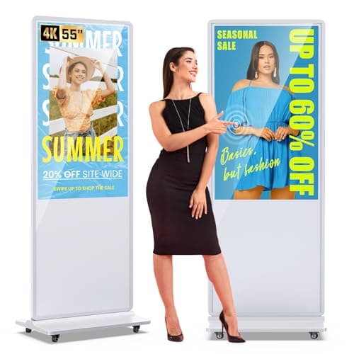 QIXZOCV MWE 55 Inch 4K Touchscreen Kiosk, Indoor Floor Standing Digital Signage Displays, Advertising Display LCD Totem, Interactive Display Poster Android System with Auto Media Player-White - Image 1