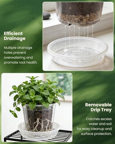 WandaQueen 24 Packs 7/6/5/4 Inch Clear Nursery Pots for Plants with Sacuers, Plastic Flower Pots with Drainage Hole, Variety Pack Seedlings Plant Pot with 24 Plant Labels - Thumbnail 3