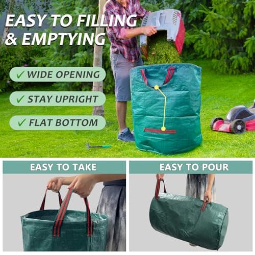 Garrdeen 2 Pack 32 Gallon Reusable Yard Waste Bags (Green + Black), Collapsible Heavy Duty Lawn & Leaf Bags with Reinforced Handles for Leaf Collection, Yard Cleanup, Storage - Thumbnail 6
