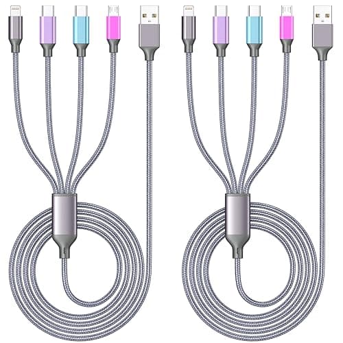 HYXing Multi Charging Cable 4ft 2Pack, 4 in 1 Charging Cable Nylon Braided Lightning iPhone Charger,Universal Charger Phone Cord with Type-C,Micro USB,IP Port for iPhone17-5/Android -Multicolor - Image 1