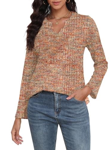 COCOMARTS Womens Waffle Knit V Neck Tops Long Sleeve Henley Shirts Casual Blouses Fall Winter Outfits 2025 Trendy Clothes Golden Apricot Large - Image 1