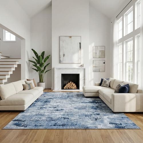 Cnythlis 9'x12' Abstract Distressed Area Rug, Washabele Rugs Modern Contemporary, Soft Low-Pile Carpet for Living Room, Bedroom, Dining Room, Office | Stain-Resistant & Non-Slip, Blue - Image 1
