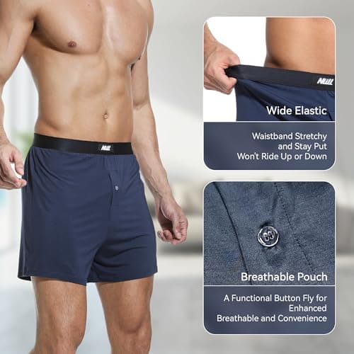 Nullktie Men's Underwear Boxers with Button Fly, Breathable Boxer Shorts for Men 3 Pack, Ultra-Soft Micro Modal - Thumbnail 4
