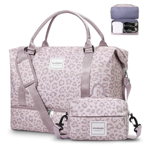 WOOMADA Weekender Overnight Bag for Women, Shoulder Travel Duffel with Shoes Compartment,Gym Bag with Toiletry Bag Large Size(pink leopard) - Image 1