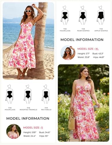 GRACE KARIN Womens Summer Casual Dress Floral Spaghetti Strap Midi Dresses Beach Vacation Sundresses Floral White Pink M - Thumbnail 3