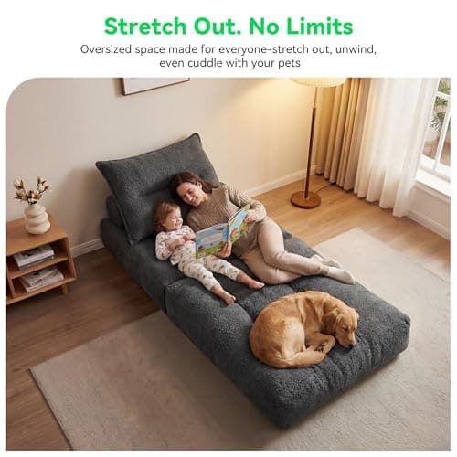 MONVANE Oversized Folding Sofa Bed, Fold Out Chair Bed with Pillow, Convertible Sleeper Chair for Living Room, Guest Room & Bedroom, 400+g Comfy Teddy Velvet Couch Bed for Adults & Kids, Dark Grey - Thumbnail 6