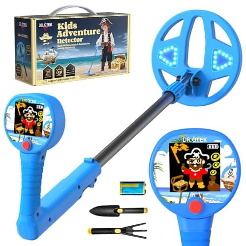 DR.ÖTEK Metal Detector for Kids - Innovative 2.4” Color LCD Display, 6.7” LED-Lit Coil, Adjustable & Lightweight Kids Metal Detector with Safe Rubber Grip, STEM Gifts for Boys & Girls Ages 3-12, Blue - Image 1
