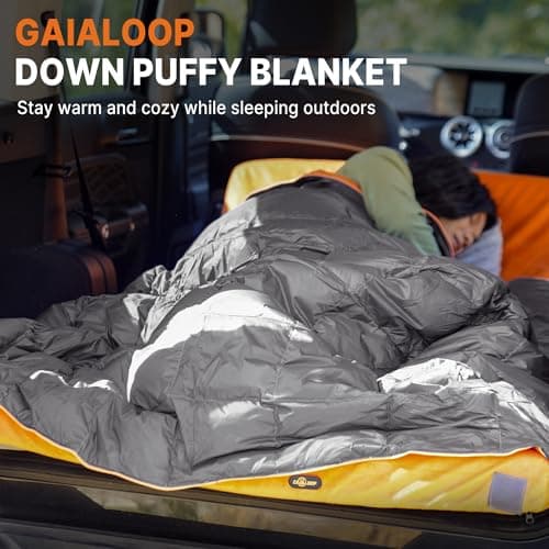 Gaialoop Down Puffy Blanket for Car Camping Outdoor Travel Backpacking, Duck Down Lightweight Portable Soft Warm Cozy Camping Blanket Quilt, 53"x78", Light Gray - Thumbnail 4