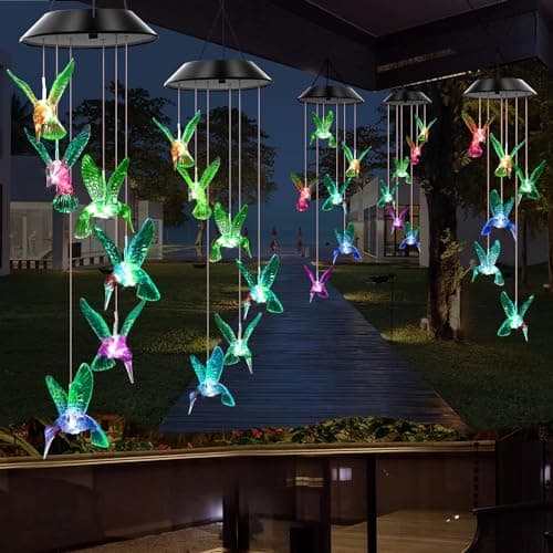 Solar Green Hummingbird， Color Changing Wind Chimes for Outside, Waterproof Solar Powered Wind, Solar Light LED Multi-Color Light Cover Gift for Christmas Garden Decor (Green Hummingbird) - Thumbnail 6