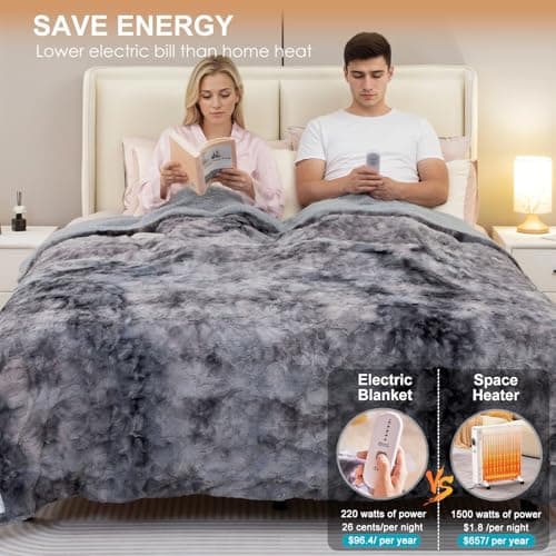 Heated Blanket Full Size,Fast Heating Soft Faux Fur Electric Blankets 72"x84",5 Heat Settings & 10 Hrs Auto Off,Machine Washable, Over-Heat Protection (Grey) - Thumbnail 4