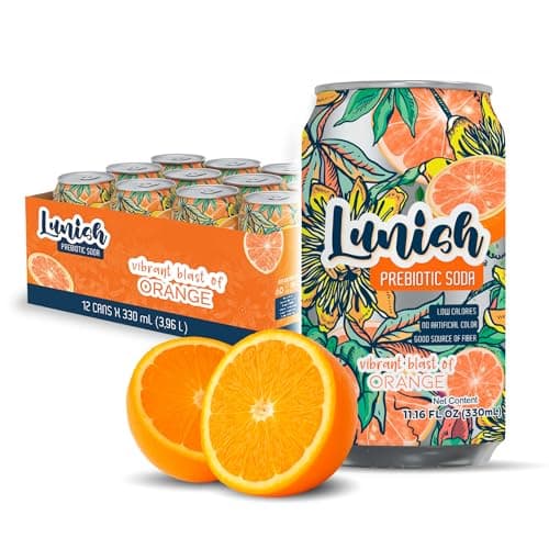 Lunish Prebiotic Soda, Orange Sabor Naranja, Gut-Friendly & Refreshing, with Apple Cider Vinegar & 4g Prebiotic Fiber, 20 Cal, 12-Pack - Image 1