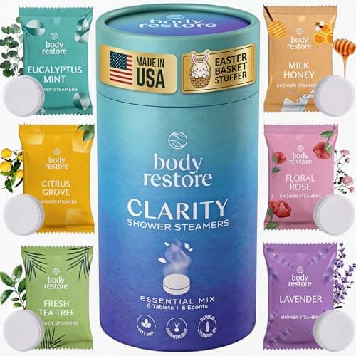 Body Restore Shower Steamers Aromatherapy 6 Pack – Easter Basket Stuffers, Easter & Birthday Gifts for for Men, Women, Girls & Boys, Stress Relief, Relaxation, Self Care – Clarity - Image 1