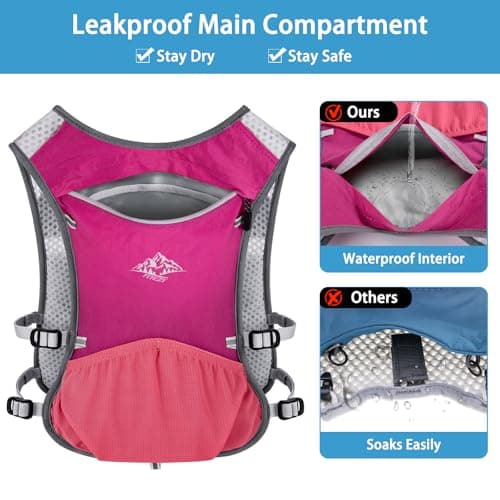 Waterproof Running Hydration Vest for Women - Adjustable Running Water Vest with 12 Pockets, Lightweight Hydration Pack Water Backpack for Hiking Trail Cycling Marathon Race, Pink - Thumbnail 3