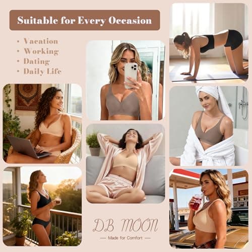 DB MOON Womens Jelly Bras Wireless Seamless Push Up Full Coverage Tshirt Bra No Underwire Supportive Bralette(Black,L) - Thumbnail 5