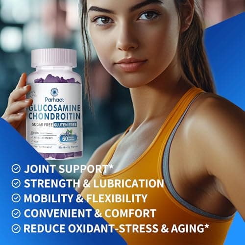 Parhaat Glucosamine Chondroitin Gummies with MSM & Elderberry Extra Strength - Joint Support, Antioxidant Immune Support Supplement for Adults, Men & Women.Blueberry - Thumbnail 4