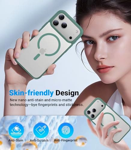 Shiiuou Magnetic for iPhone 17 Pro Case, [Anti-Slip] [Military-Grade Drop Protection] [Camera Protection] Skin-Friendly Slim Matte Shockproof Protective for iPhone 17 Pro Phone Case, Midnight Green - Thumbnail 3