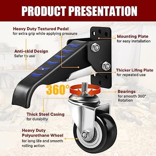 SPACECARE Retractable Workbench Casters Kit, Heavy Duty Workbenches Wheeels with 600 lbs Capacity, Adjustable Workbench Casters for Workbenches, Tables, and Cabinets, Easy to Install 4 Pack - Thumbnail 4