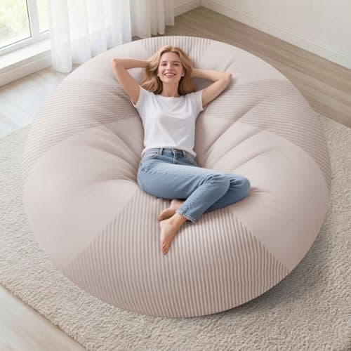 Homguava 5FT Bean Bag Chairs for Adults Teardrop BeanBag Chair Comfy Memory Foam Bean Bags Two-Tone Distressed Velvet&Corduroy Washable Cover for Living Room, Home (Distressed Velvet, White) - Image 1