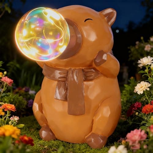 MAYIPLAY Capybara Garden Statues with Light Solar Garden Decor Housewarming Gifts for Mom Grandma Yard Decorations for Patio Yard Lawn - Image 1